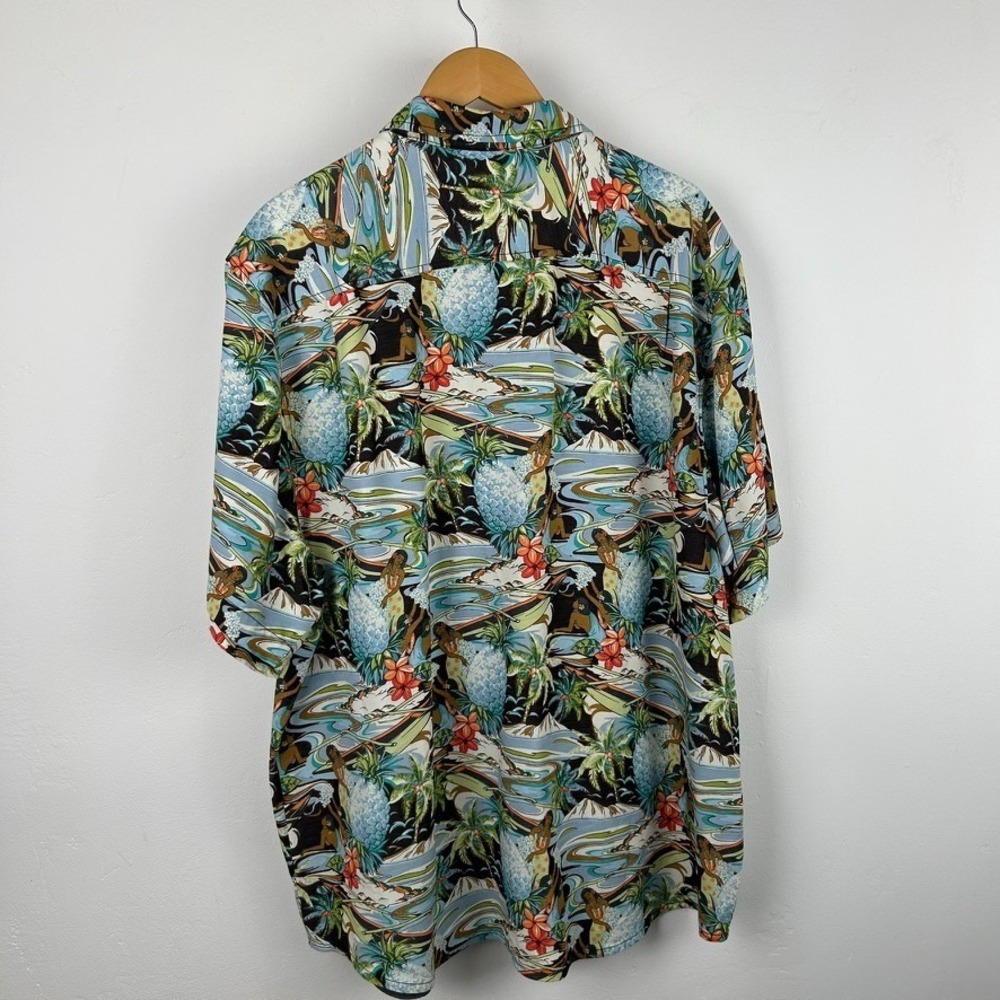Tommy Bahama Hawaiian Shirt Short Sleeve Hula Girl Pineapple Tree Volcano XXL